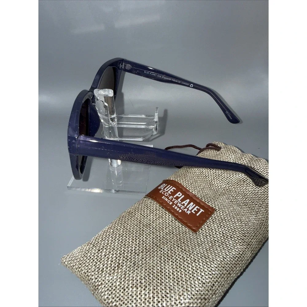 Blue Planet Eco Authentic Sunglasses Acacia Blue Frames/Black Lens- includes Bag